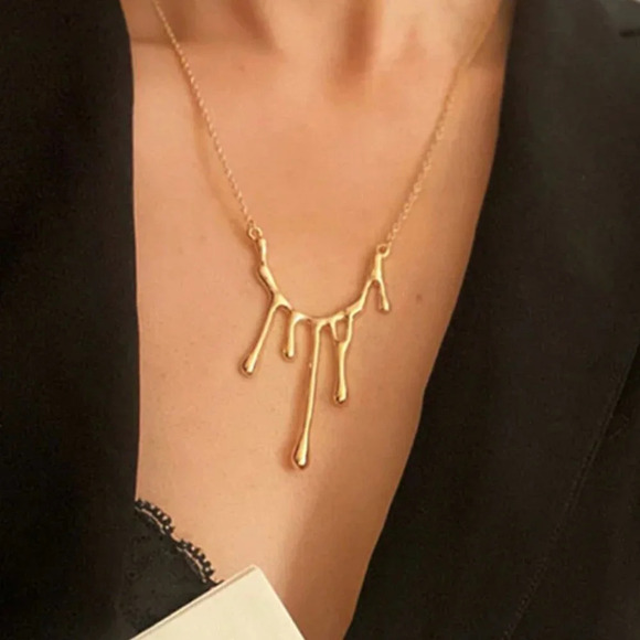 925 Sterling Silver Drip Necklace 18k Gold Statement Necklace Melting Necklace - Picture 7 of 7